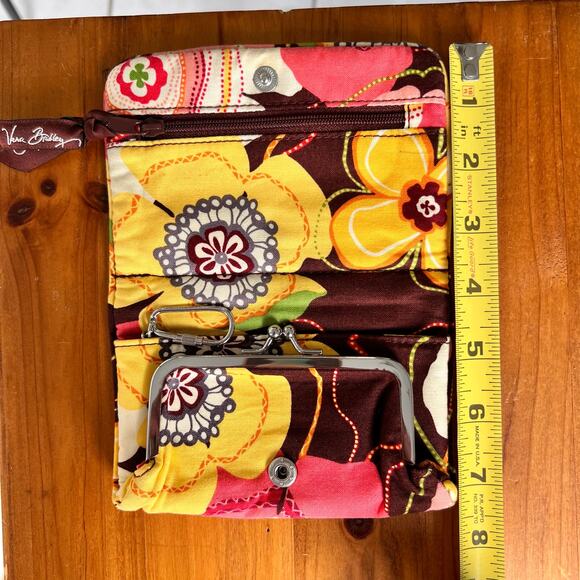Vera Bradley Compact Taxi Wallet Clear ID Kisslock Coin Yellow Pink Brown Floral - Picture 10 of 12